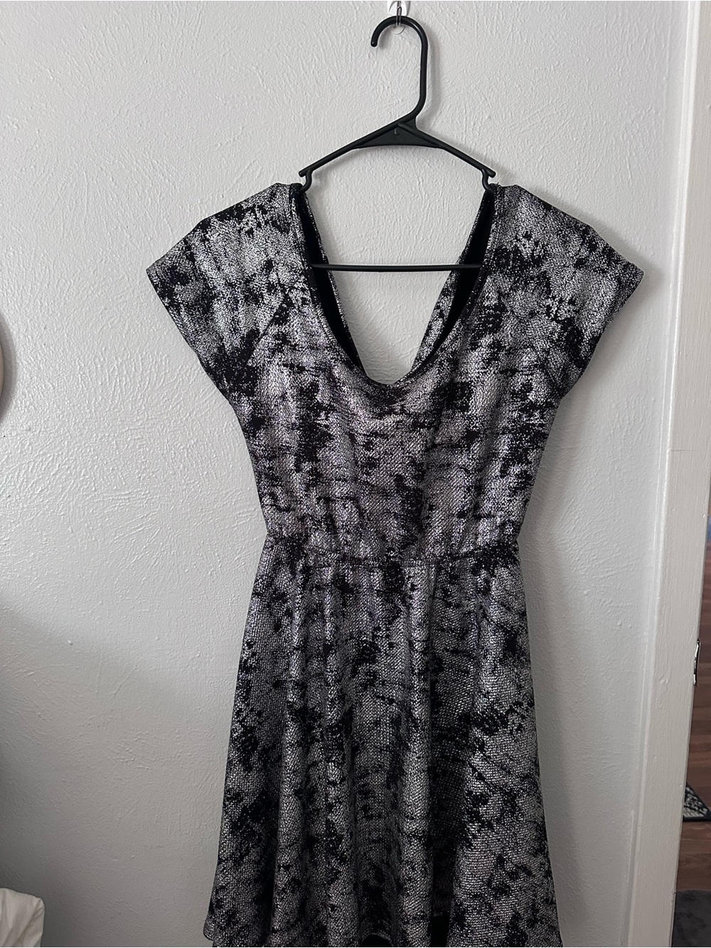Rolla Coster Black and Silver Short-Sleeved Textured Party Dress